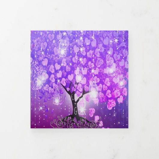 紫エレガントピンクハート結婚リーフの3つ折り 三つ折り招待状 (カバー)