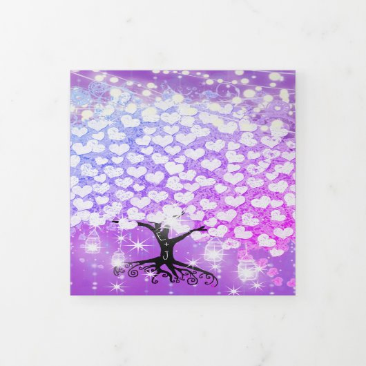 紫エレガントピンクハート結婚リーフの3つ折り 三つ折り招待状 (カバー)