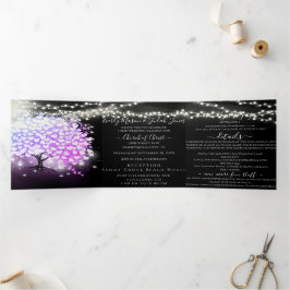 紫エレガントピンクハート結婚リーフの3つ折り 三つ折り招待状