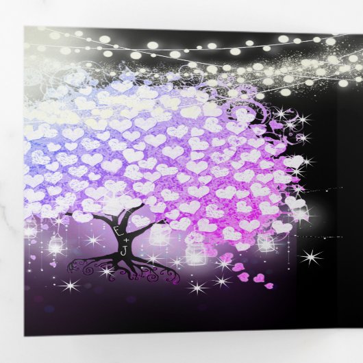 紫エレガントピンクハート結婚リーフの3つ折り 三つ折り招待状 (内部最初)