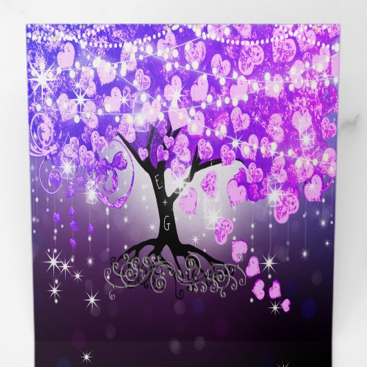 紫エレガントピンクハート結婚リーフの3つ折り 三つ折り招待状 (内部最初)