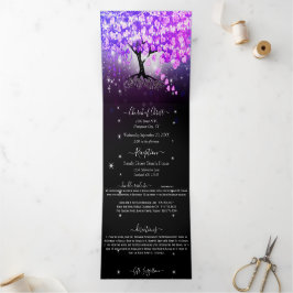 紫エレガントピンクハート結婚リーフの3つ折り 三つ折り招待状