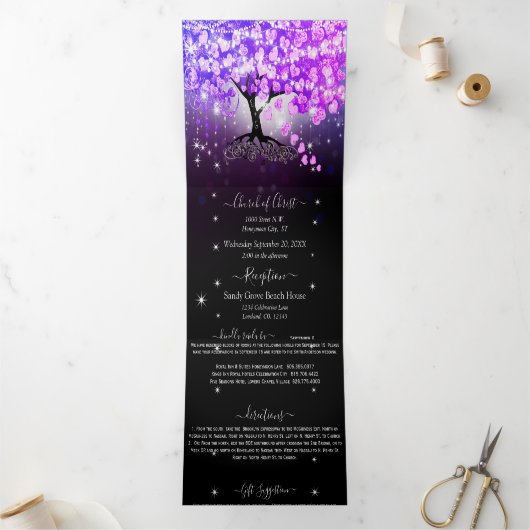 紫エレガントピンクハート結婚リーフの3つ折り 三つ折り招待状 (内部)