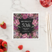 紫エレガントピンクフローラブラック50誕生日 スタンダードカクテルナプキン (インサイチュ)