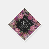 紫エレガントピンクフローラブラック50誕生日 スタンダードカクテルナプキン (角)