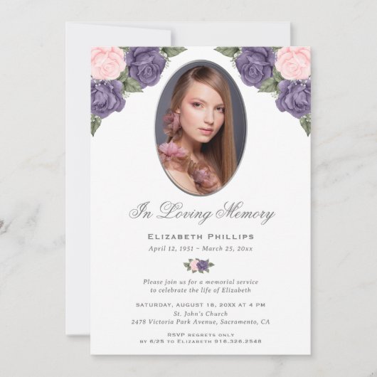 紫エレガントピンクフローラ写真追悼会 招待状 (正面)