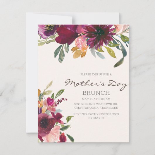 紫エレガントピンクフローラ台本の母の日 招待状 (正面)