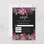 紫エレガントピンクフローラ緑ブラック結婚ズ 出欠カード (正面)