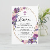 紫エレガントピンクフローラ金ゴールドフレーム洗礼 招待状 (スタンド正面)