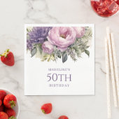 紫エレガントピンクフローラ50誕生日 スタンダードランチョンナプキン (インサイチュ)