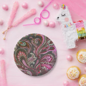 紫エレガントピンクブラウン黒ペイズリー模様 ペーパープレート (パーティー)