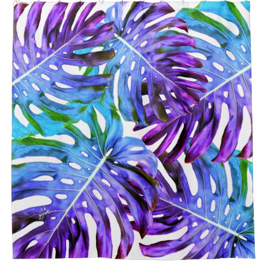 紫エレガントピンク熱帯葉パターン シャワーカーテン (正面)