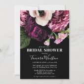 紫エレガントピンク白フローラブラックシャワー 招待状 (正面)