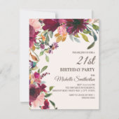 紫エレガントピンク金ゴールドフローラ21歳 招待状 (正面)