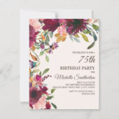 紫エレガントピンク金ゴールドフローラ75th誕生日 招待状 (正面)