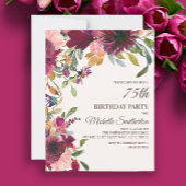 紫エレガントピンク金ゴールドフローラ75th誕生日 招待状