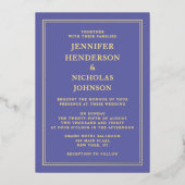 紫エレガントフォーマル結婚の金ゴールド 箔招待状 (正面)