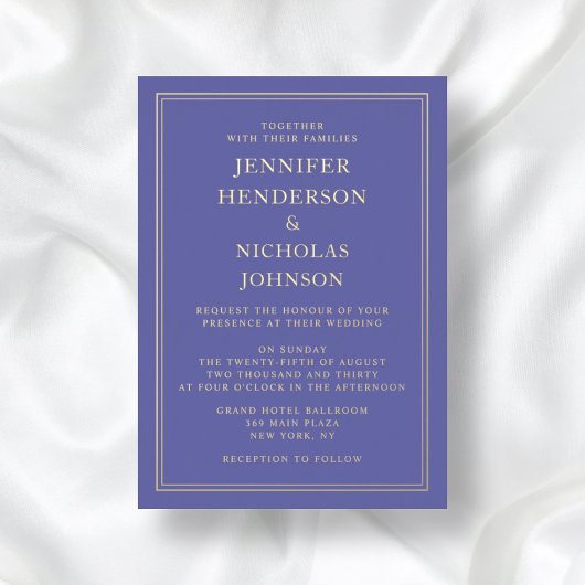 紫エレガントフォーマル結婚の金ゴールド 箔招待状