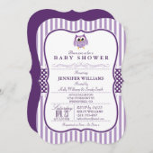紫エレガントフクロウ赤ちゃんシャワー招待状 招待状 (正面/裏面)