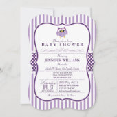 紫エレガントフクロウ赤ちゃんシャワー招待状 招待状 (正面)