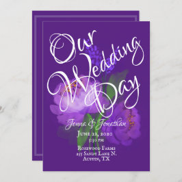 紫エレガントフローラスクリプト水の色結婚の 招待状