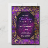 紫エレガントフローラダマスクフェイク金ゴールド 招待状 (正面)