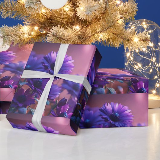 紫エレガントフローラデザイン ラッピングペーパー (クリスマス)