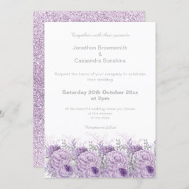 紫エレガントフローラ大理石グリッター結婚ズ 招待状