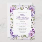 紫エレガントフローラ植物学80誕生日 招待状 (正面)