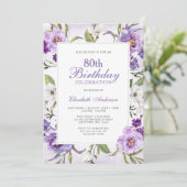 紫エレガントフローラ植物学80誕生日 招待状 (スタンド正面)
