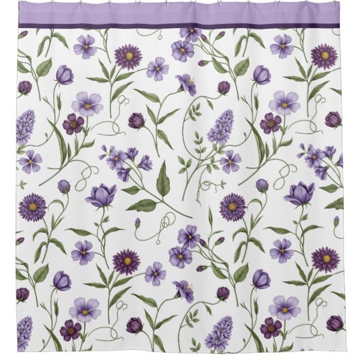 紫エレガントフローラ植物学 シャワーカーテン (正面)