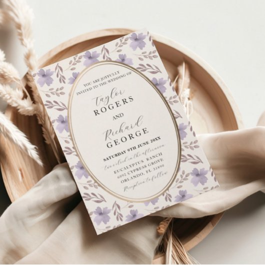 紫エレガントフローラ水の色結婚の 招待状