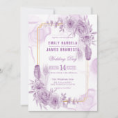 紫エレガントフローラ水カラーバジェット結婚ズ 招待状 (正面)