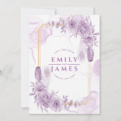 紫エレガントフローラ水カラーバジェット結婚ズ 招待状 (裏面)