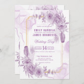紫エレガントフローラ水カラーバジェット結婚ズ 招待状 (正面/裏面)