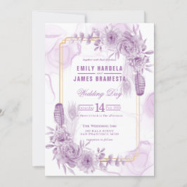 紫エレガントフローラ水カラーバジェット結婚ズ  招待状