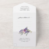 紫エレガントフローラ水彩写真結婚の オールインワン招待状 (外側)