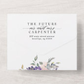 紫エレガントフローラ水彩写真結婚の オールインワン招待状 (裏面)