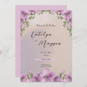紫エレガントフローラ水結婚色 招待状 (正面/裏面)