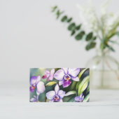 紫エレガントフローラ水色ユニーク 名刺 (スタンド正面)