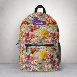 紫エレガントフローラ灰模様モノグラム プリントバックパック