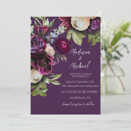 紫エレガントフローラ牡丹結婚ズ 招待状 (スタンド正面)