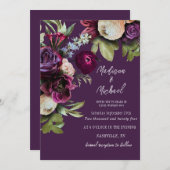 紫エレガントフローラ牡丹結婚ズ 招待状 (正面/裏面)