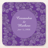 紫エレガントフローラ王室のの結婚デイジー スクエアペーパーコースター (正面)