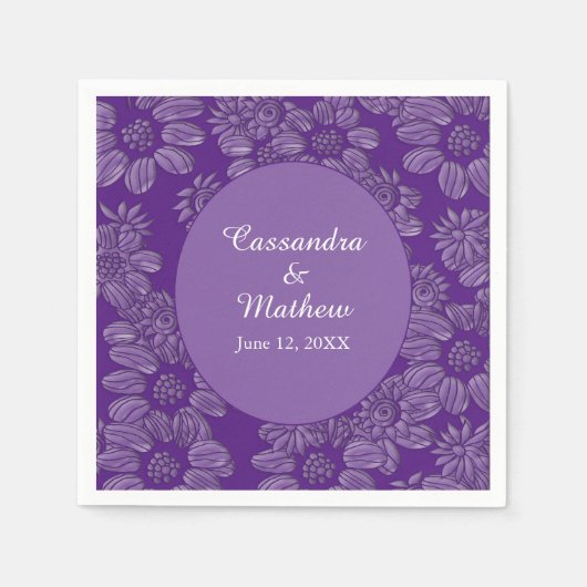 紫エレガントフローラ王室のの結婚デイジー スタンダードカクテルナプキン (正面)