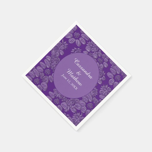 紫エレガントフローラ王室のの結婚デイジー スタンダードカクテルナプキン (角)