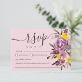 紫エレガントフローラ結婚式rsvpモノグラムピンク 出欠カード (スタンド正面)