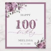紫エレガントフローラ100誕生日 ワインラベル (シングルラベル)