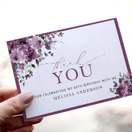 紫エレガントフローラ60番目の誕生日サンキューカード