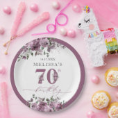 紫エレガントフローラ70誕生日 ペーパープレート (パーティー)